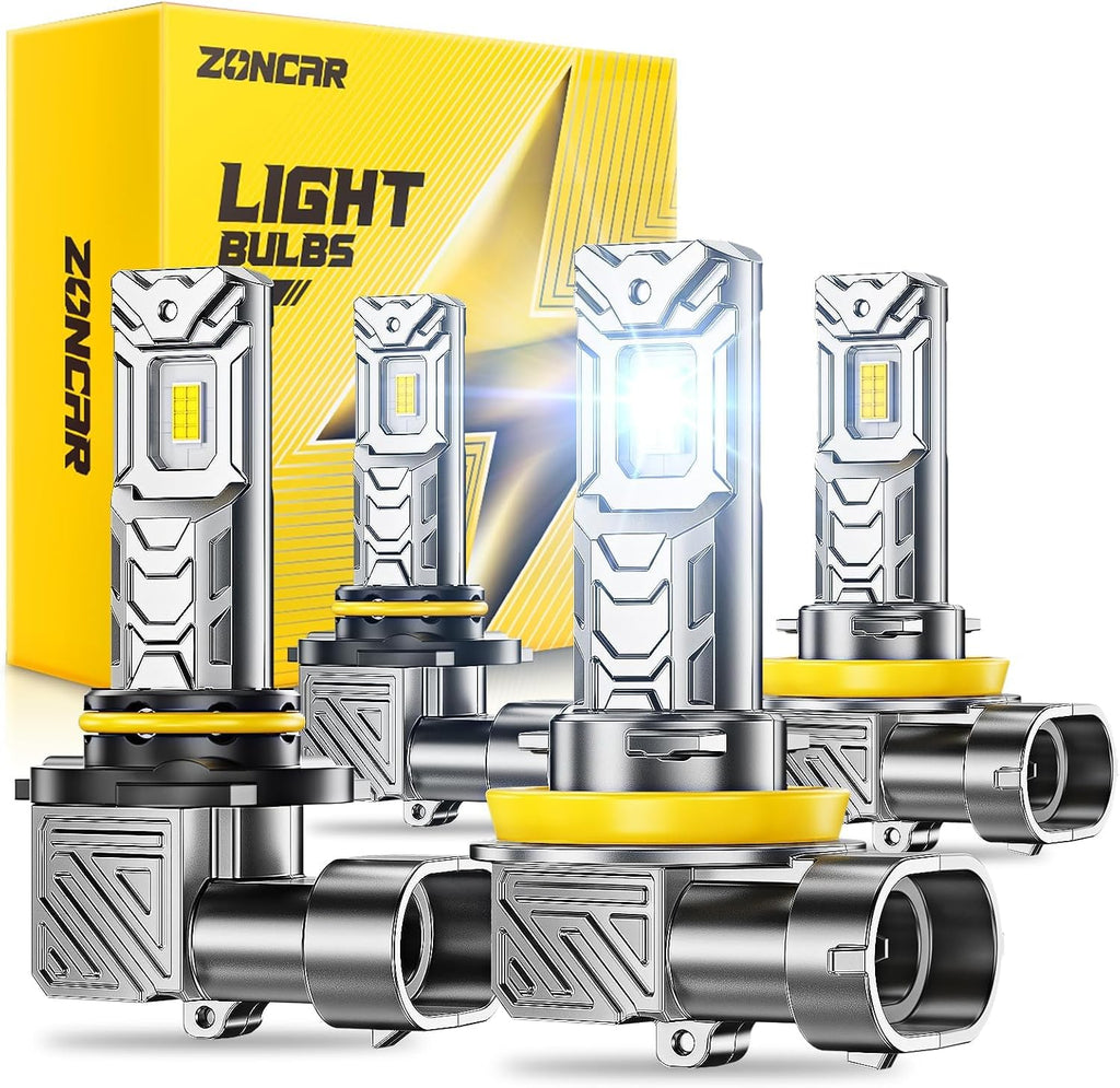 9005 H11 Fog Light Bulbs Combo, 10X Brighter 120000LM 6500K White HB3 H8 Driving Light Bulbs, 1:1 Size Plug N Play, 60,000hrs Long Lifespan, No Flicker, 99% Compatibility, Box of 4