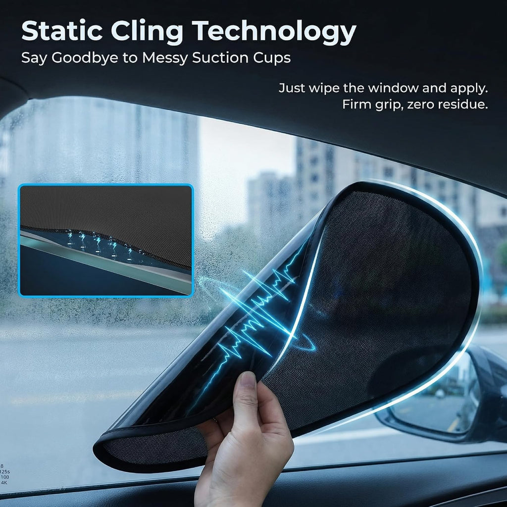 4 PCS Car Window Sun Shades, Static Suction Car Side Windows Sunshade, Front Rear Window Sunshades, Universal Car Accessories for Sun Protection & Privacy (Black)