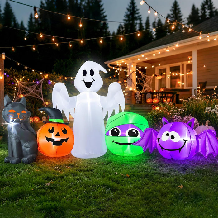 9.5 FT Halloween Inflatable Ghost Outdoor Decorations with LED Lights, Blow-Up Pumpkin Yard Decor, Inflatable Cat, Mummies & Bats for Yard, Garage Door, Porch, Lawn & Party Decor