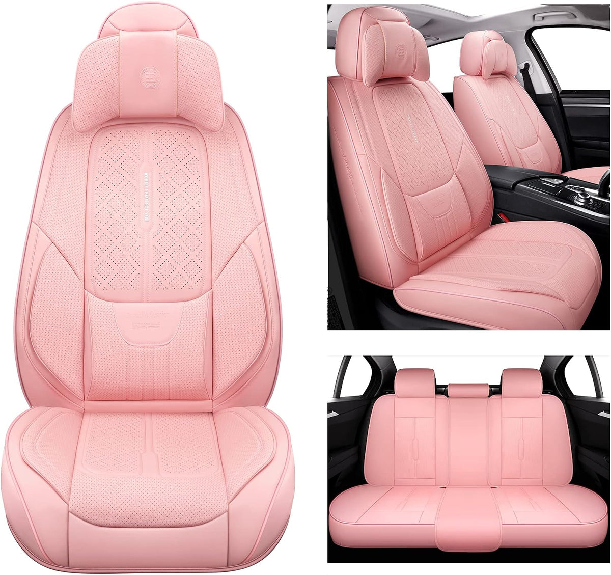 ns yolo universal fit premium pink leather 5-seats, front angle view