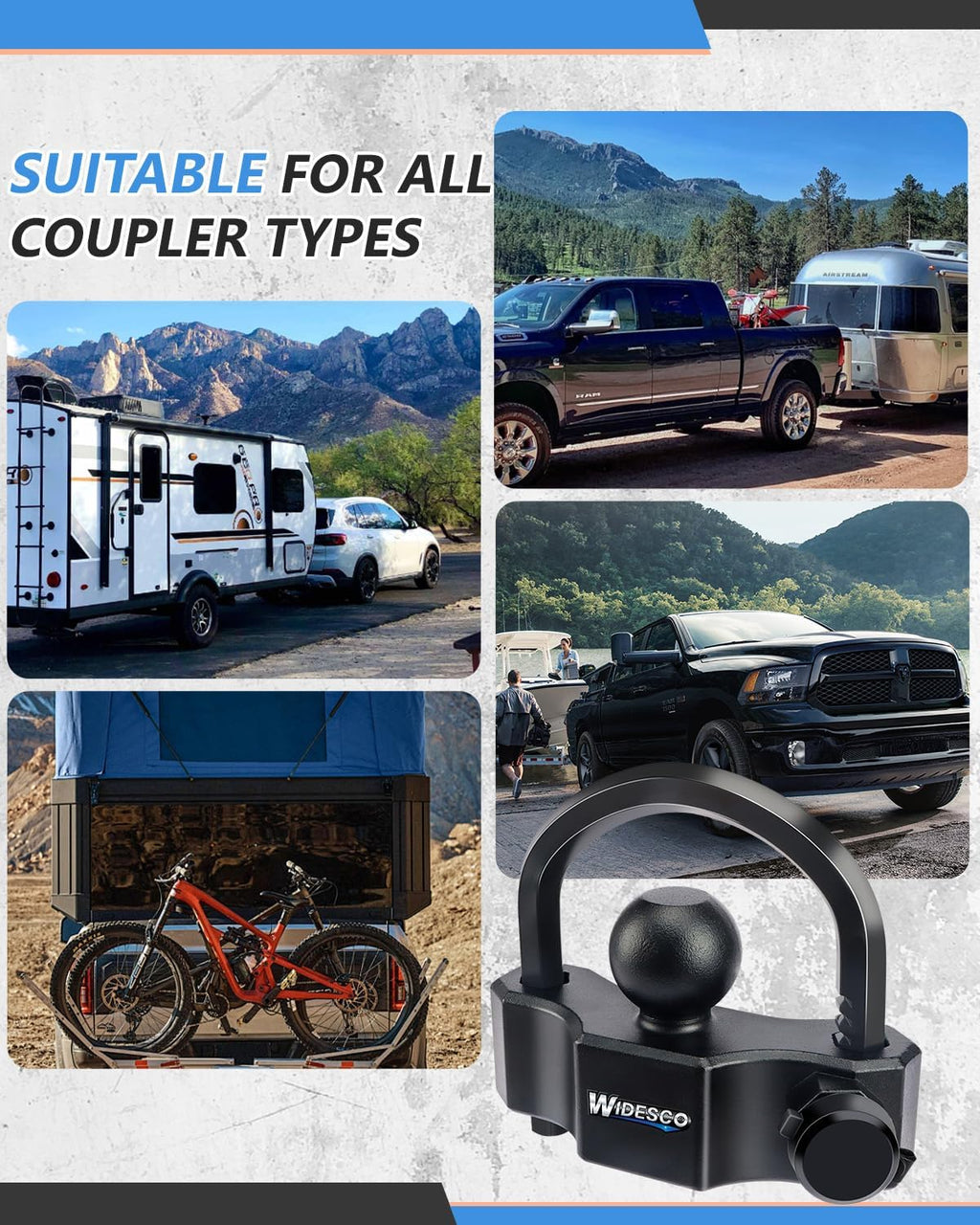 Universal Trailer Coupler Lock - Heavy Duty Anti-Theft Trailer Hitch Lock for 1-7/8", 2", 2-5/16" Couplers, Adjustable Security for RV, Boat, Cargo Trailers, Weatherproof, Black