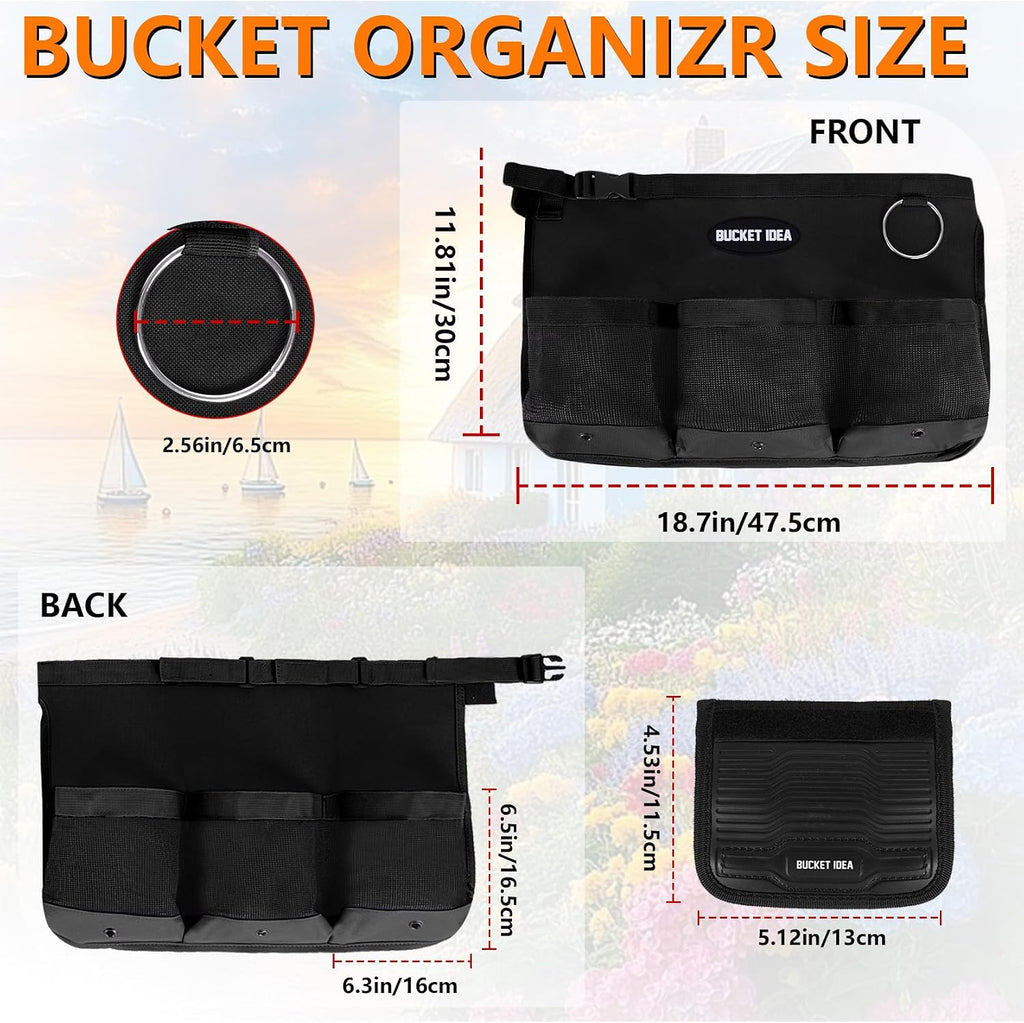 MELOTOUGH Bucket Car Wash Tool Organizer for Garden Cleaning bucket organizer Water-resistant Mesh Pockets for Clean Supplier, Car Wash Supplier Tools Fit 3.5 to 5 Gallon Bucket (Black)
