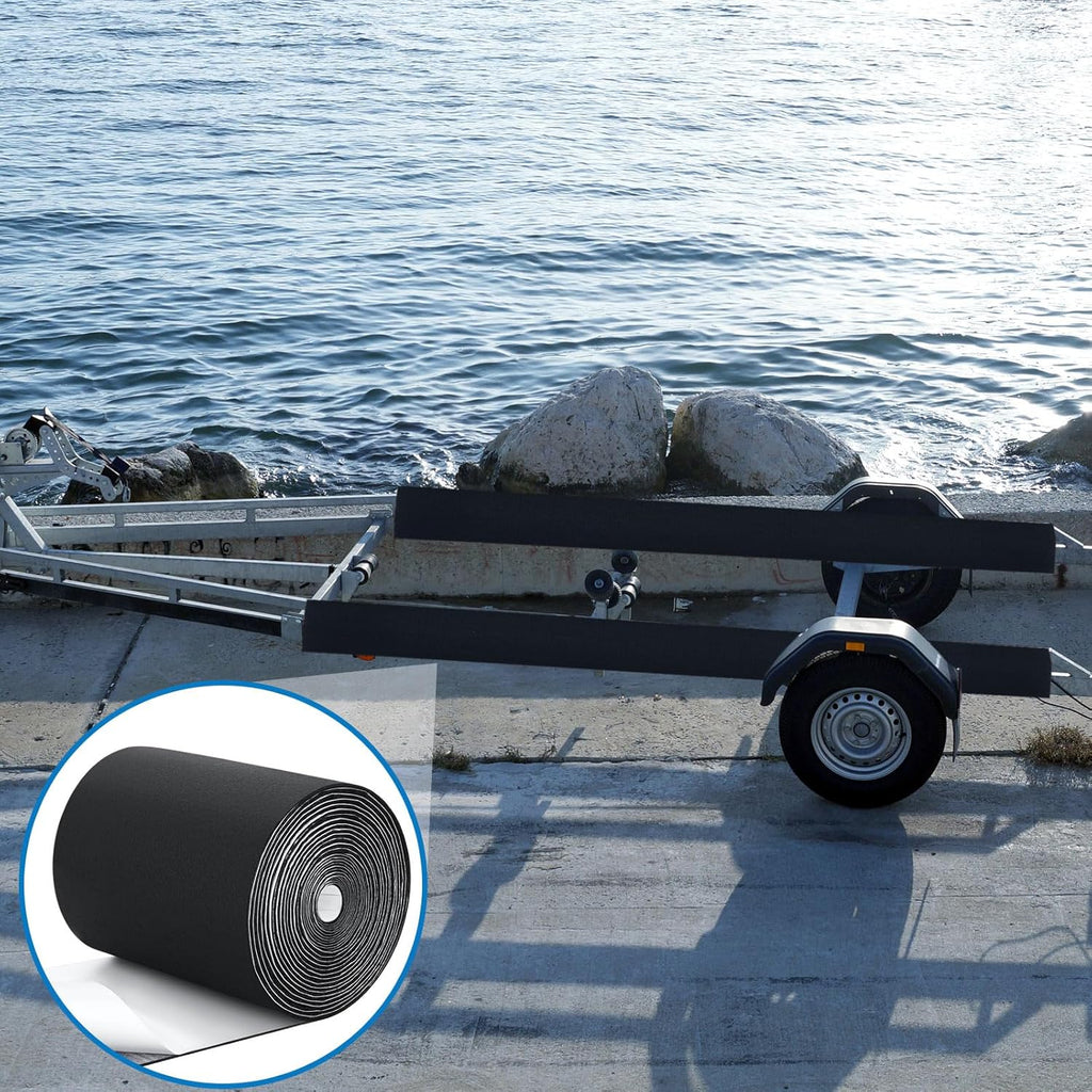 Soulchen 12in x 20ft Black Boat Trailer Bunk Carpet with Adhesive, Marine Outdoor Polyester Marine Bunk Carpet for Boats Trailers and Ramps