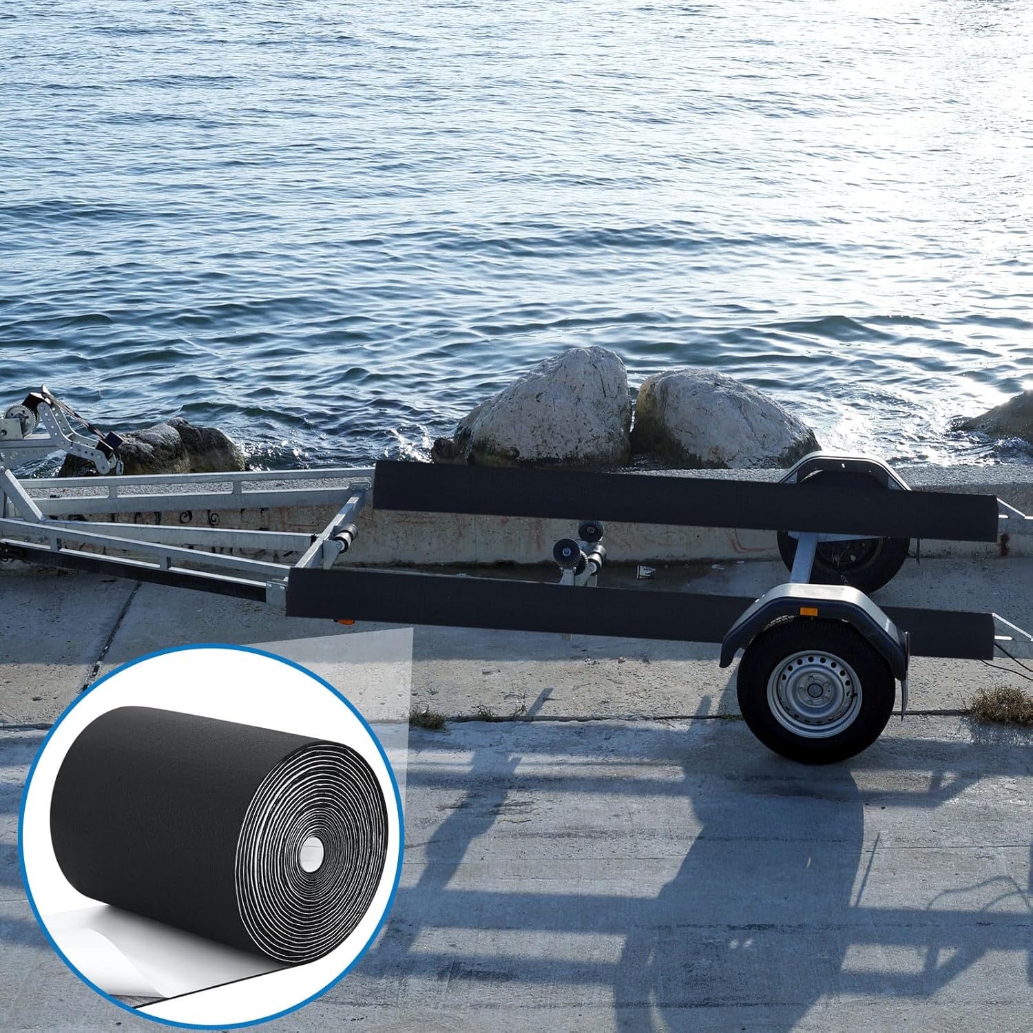Soulchen 12in x 20ft Black Boat Trailer Bunk Carpet with Adhesive, Marine Outdoor Polyester Marine Bunk Carpet for Boats Trailers and Ramps