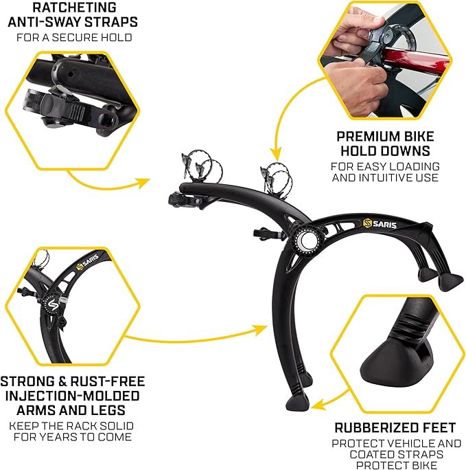Saris Bones EX 2-Bike Trunk Rack Bicycle Carrier, Anti-Sway Straps, Made in USA - Image 4