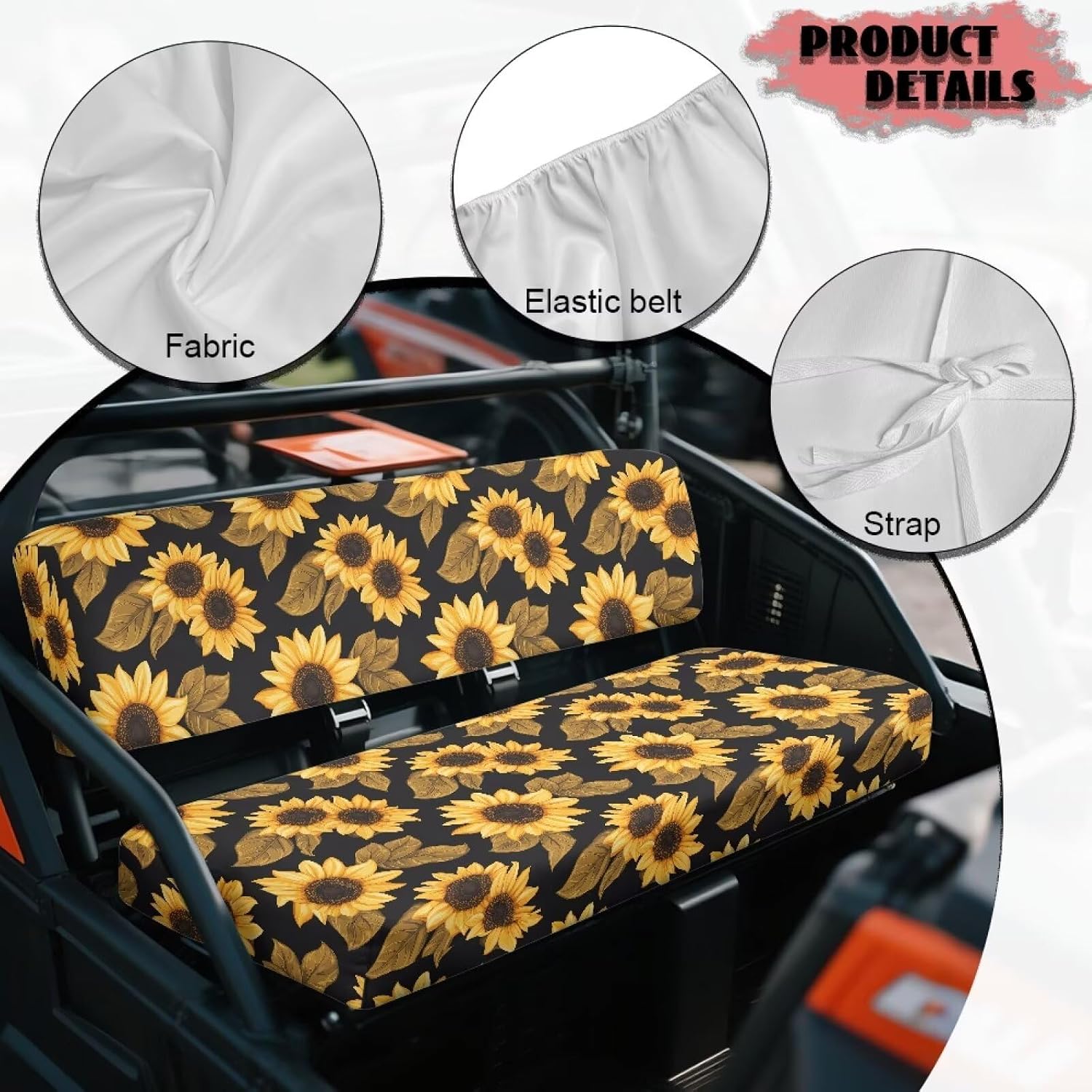 SEANATIVE Sunflowers UTV Bench Seat Cover Set Anti-Scratch Full Protection 4 Wheeler Accessories Compatible with Kawasaki Mule 3000 3010 3020 4000 4010 2001-2023 2025