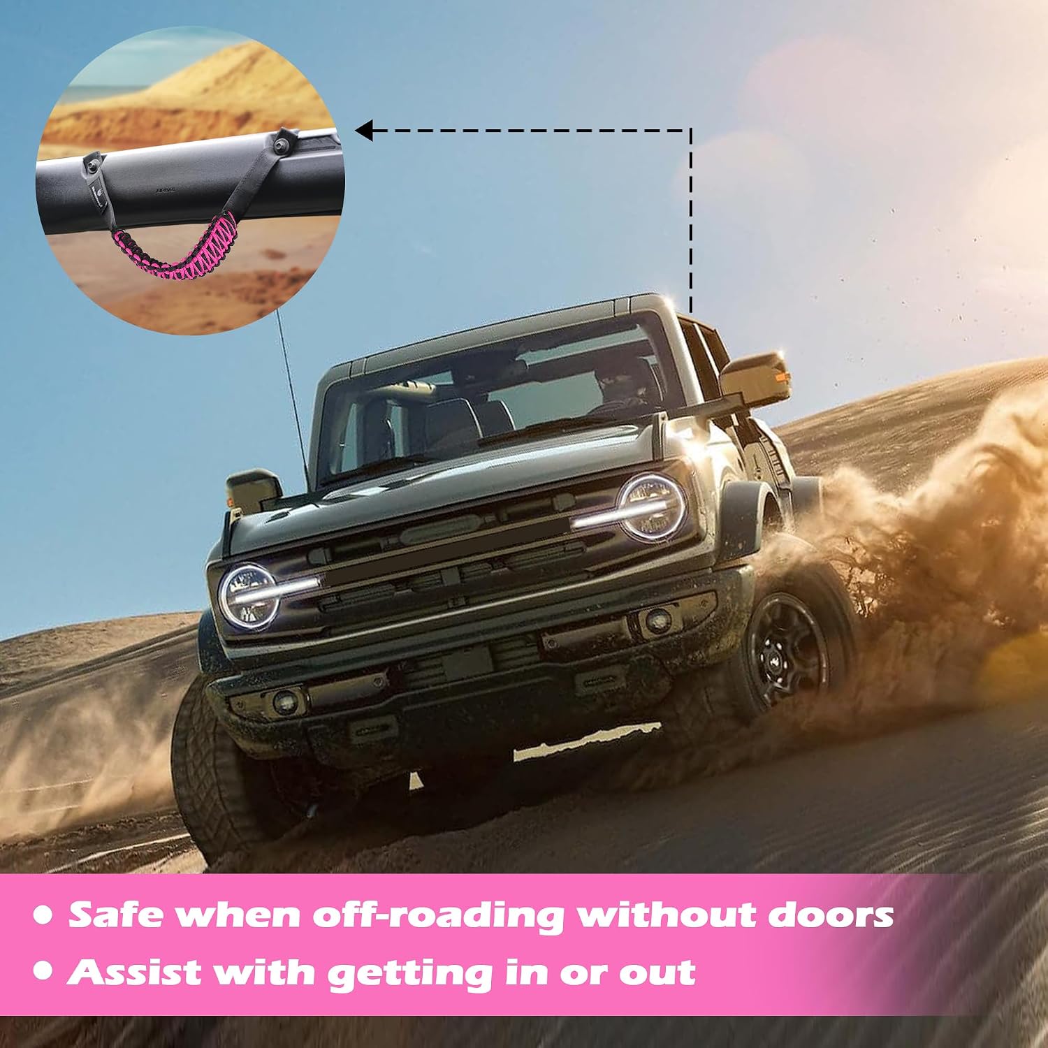 SEVEN SPARTA 4 Pack Roll Bar Grab Handles Compatible with Ford Bronco 2021-2026 2/4 Door, Paracord Grip Handle, Replacement for Bronco Interior Accessories (Not Compatible with Bronco Sport)