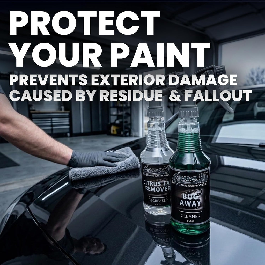 LANE'S Bug and Tar Remover Kit for Cars | Concentrated Spray Formula | 32oz | Insect Car Cleaner for Windshield, Glass, Plastic, Metal | Citrus Automotive Tar Degreaser | Safe for Paint & Clear Coats