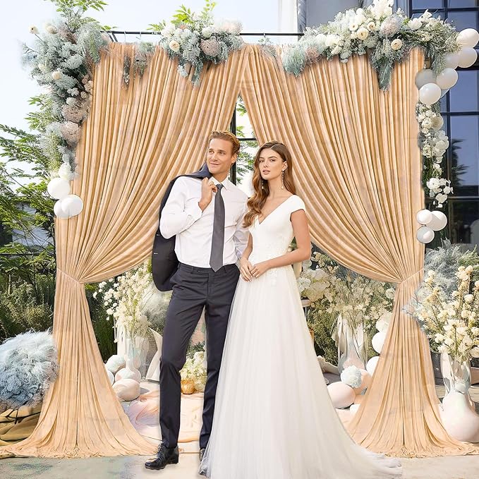 10 x 10 Feet Champagne Backdrop Curtain for Partie, Background Curtains for P...