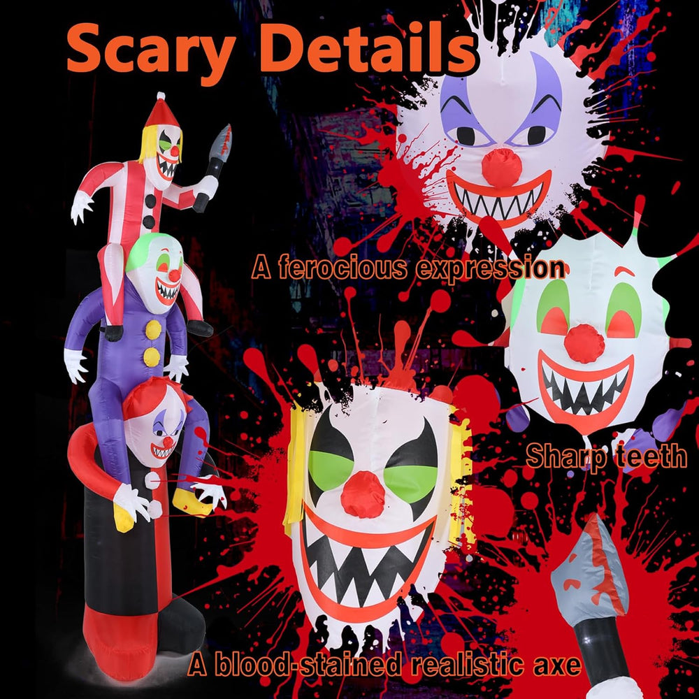 LETIME 8FT Halloween Inflatables 3 Scary Clowns Stacked in Human Ladder