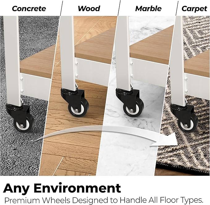 HOMEDANT House White 5-Tier Metal Rolling Cart Shelf Rack Casters Heavy Duty - Image 4
