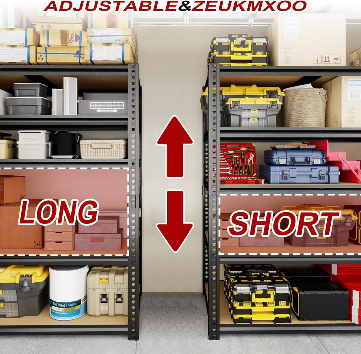 garage racks for storage，5-tier adjustable garage shelving storage, front angle view