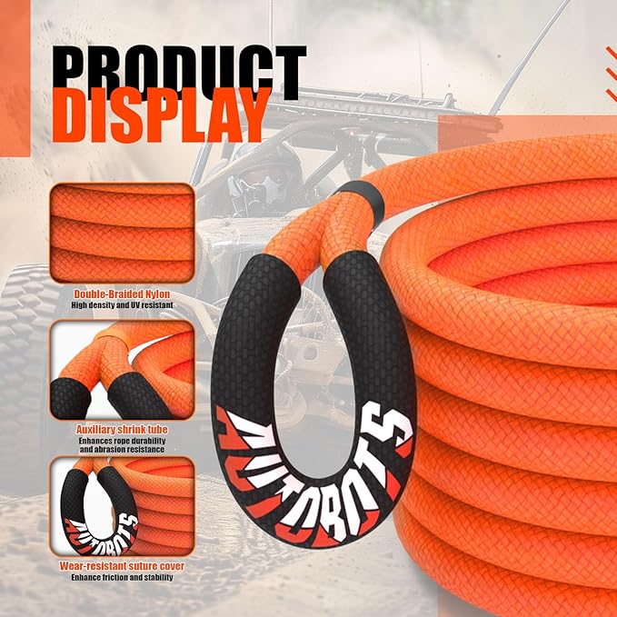 AUTOBOTS 1" x 20'Kinetic Recovery Rope，Heavy Duty Tow Rope Tow Strap - Image 2