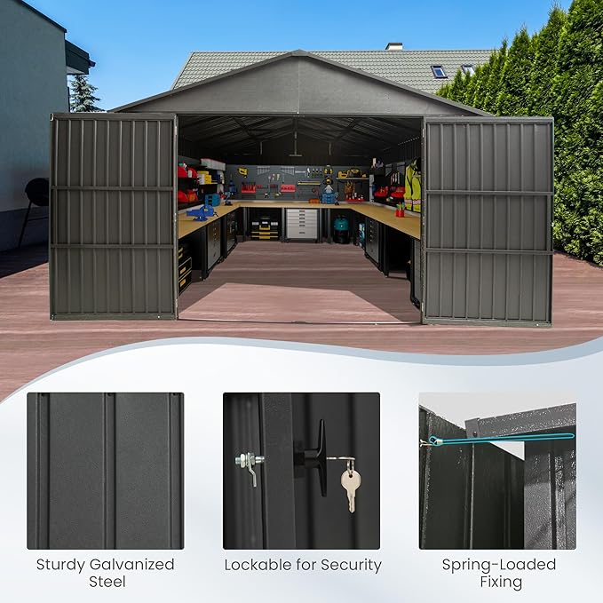 Domi 12'x20' Metal Garage Shed, Heavy Duty Outdoor Steel Carport - Image 6