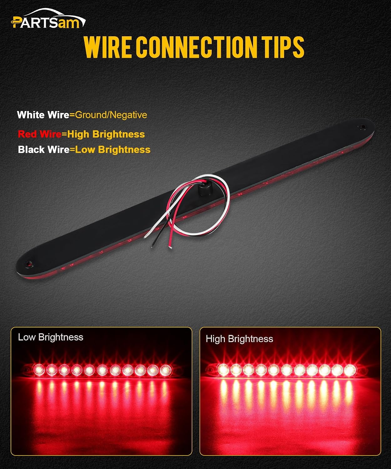Partsam 10Pcs Red 15 Inch 11 LED Trailer Tail Light Bar Sealed Stop Turn Tail Park Third 3rd Brake Light Bar Trailer Center Light Bar for 80" or Wider Trailers DOT Certified and IP67 Submersible