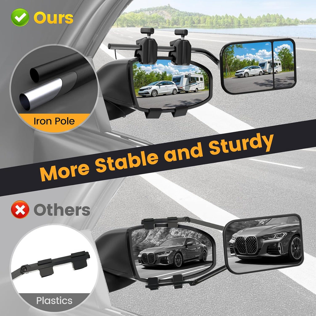 Universal Towing Mirrors Extenders for Towing, Clip-on Towing Mirror Adjustable Convex Rearview Mirrors for Vehicle Car Truck Trailer RV SUV, Side Mirror Extensions for Towing, 2 Pack