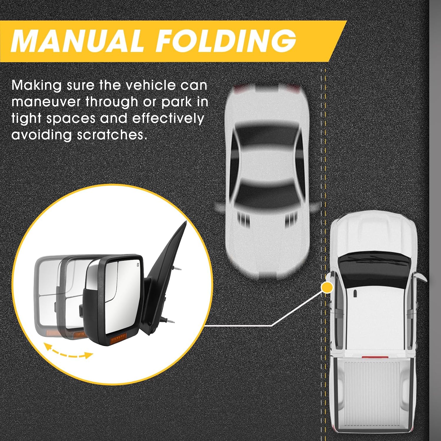 Side Mirrors Ford F150 2004-2014 Towing Mirror with Dynamic Turn Signal Light Power Glass Puddle Lamp Heated Manual Folding Pair Set, Chrome