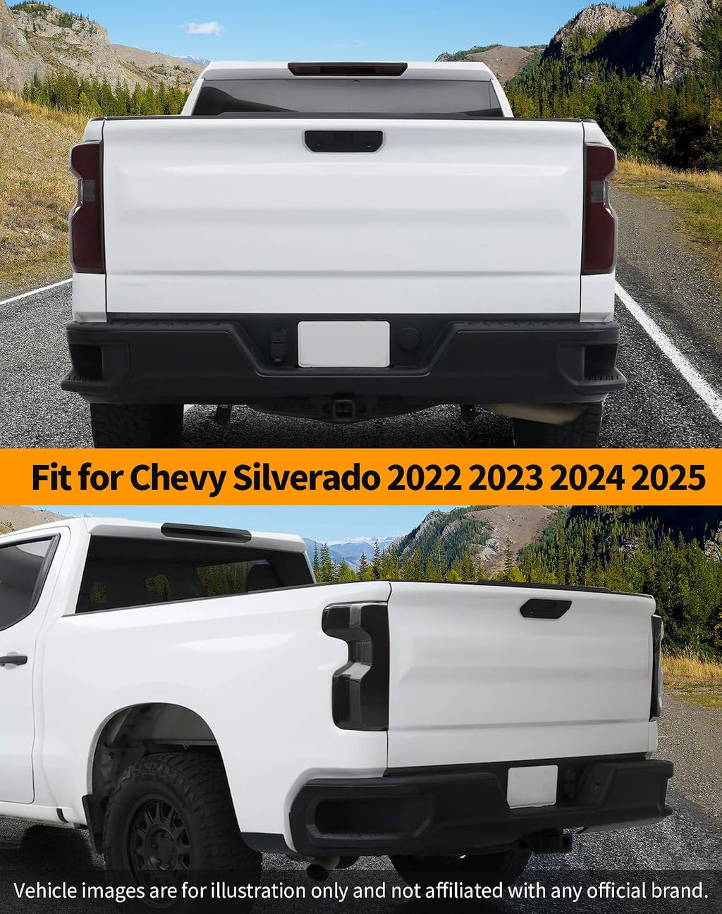 Hoolcar Smoke Black 3rd Third Brake Light Cover & Tail Light Cover Compatible with Chevy Silverado 2022 2023 2024 2025 2026 Smoked Light Cover Exterior Accessories