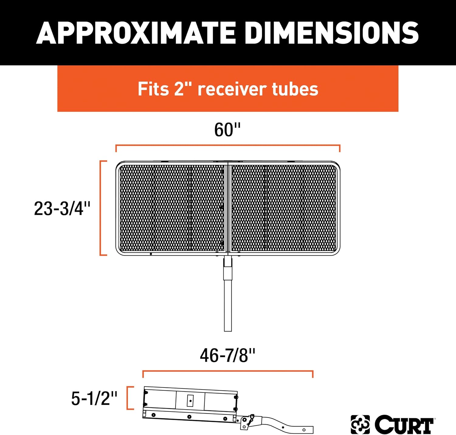CURT 18153 Cargo Basket Hitch Trailer Hitch Cargo Carrier, 500 lbs. Capacity, 60-Inch x 23-1/2-Inch x 5-1/2-Inch, Fits 2-Inch Receiver
