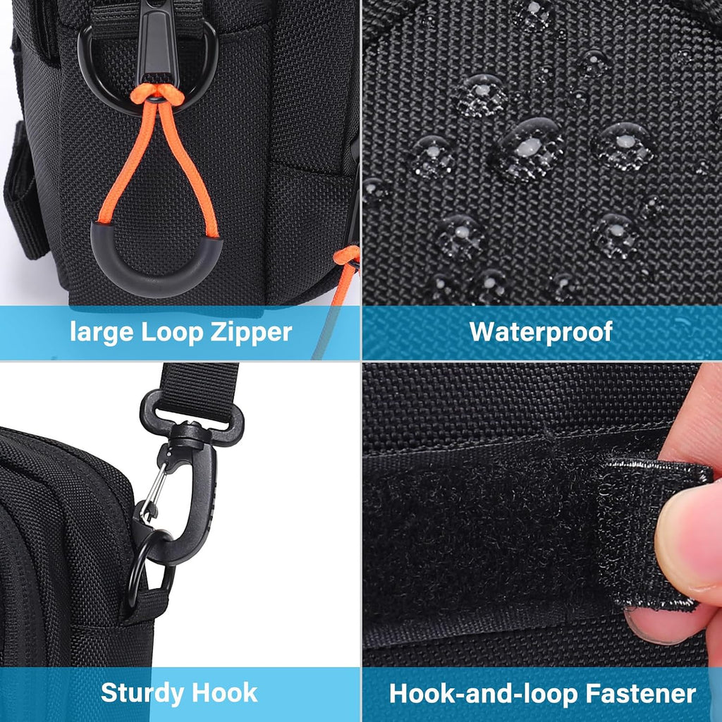 MOSISO Motorcycle Handlebar Bag, Universal Motorcycle Bag for Motor cycle Front Fork, Portable Motor cycle Tool Bags Motorbike Storage Accessory Pouch with Shoulder Strap, Black
