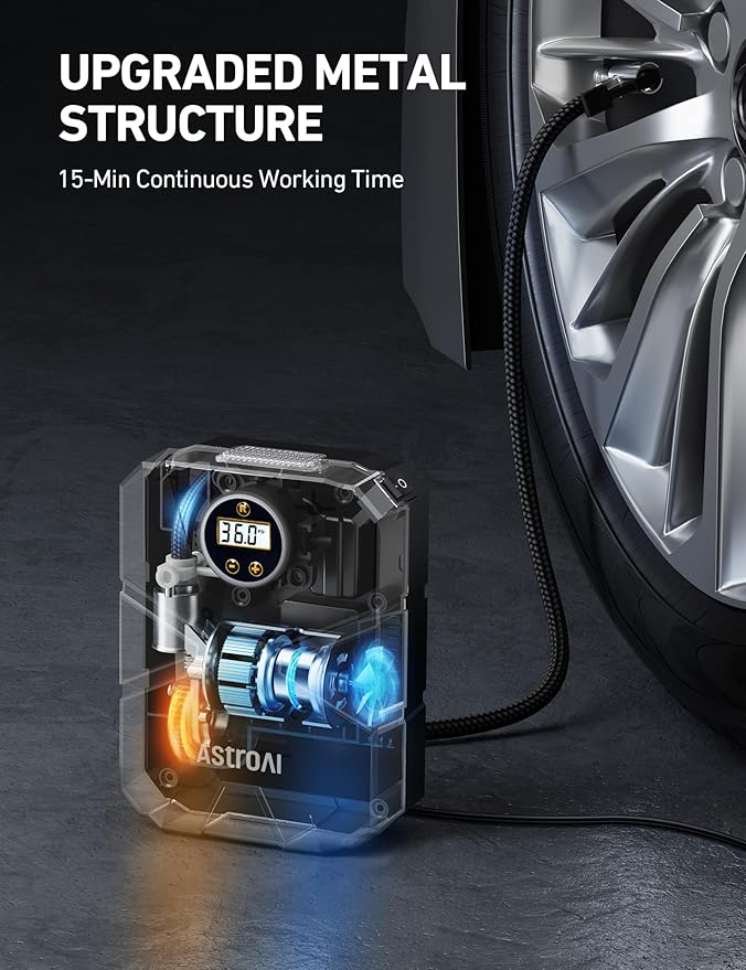 AstroAI S1 Tire Inflator Portable Air Compressor 12V DC, Digital Car Tire Pump - Image 5