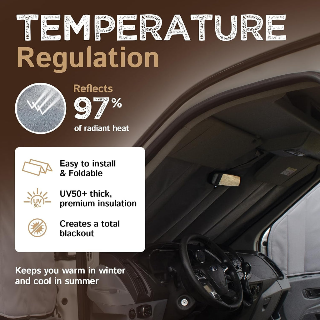 Living in a Bubble Insulated Blackout Windshield Cover for Ford Transit Van Year 2015-2026