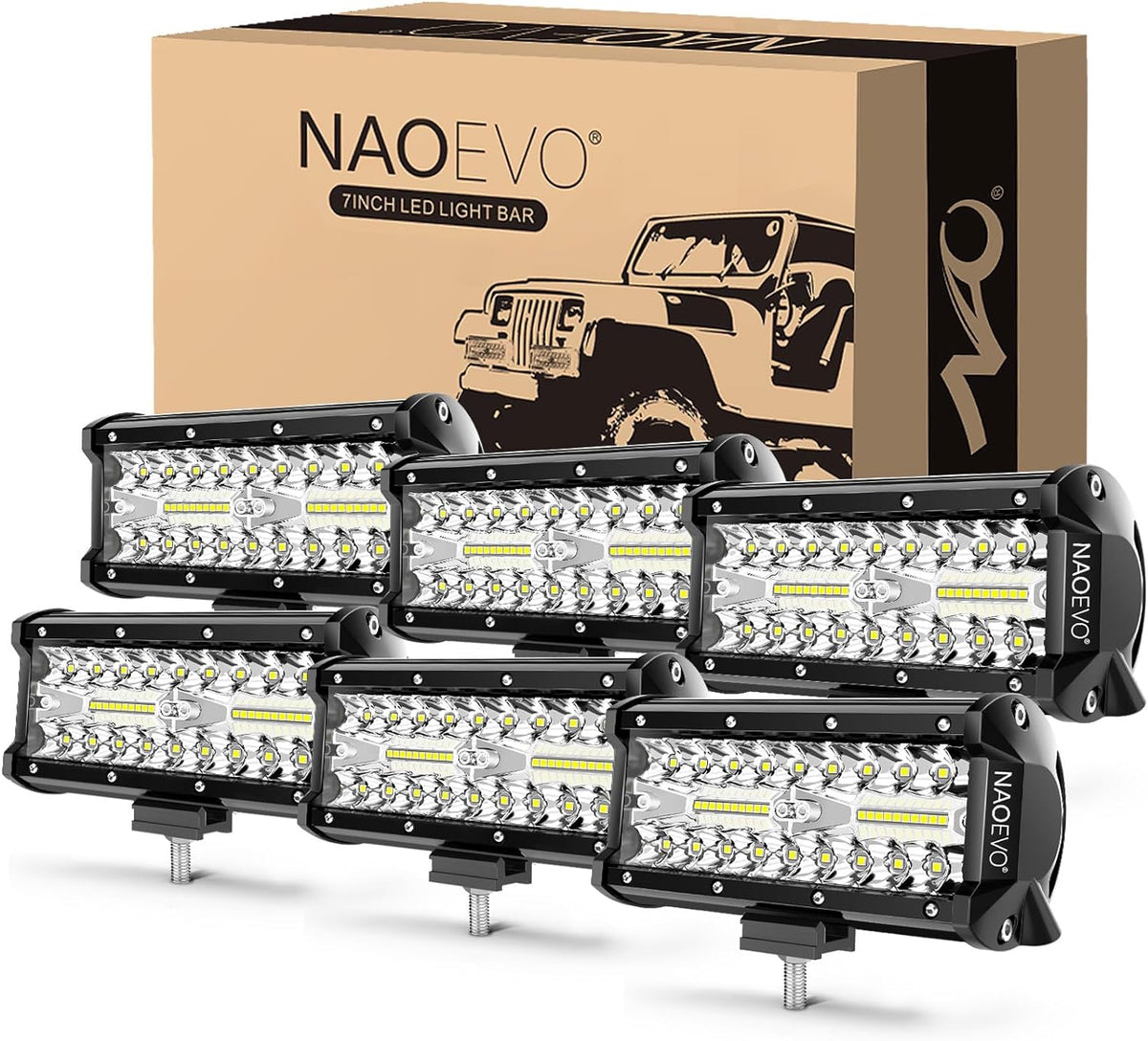 naoevo 7 inch led light bar, 720w 72,000lm, main product view