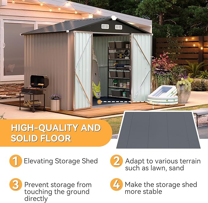 Aoxun 7.4x5.3FT Shed with Floor Galvanized Steel Outdoor Storage Shed Metal - Image 2