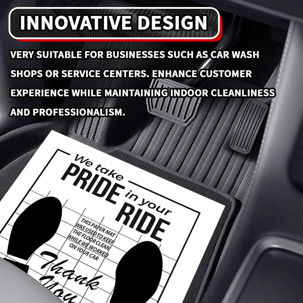 50 PCS Car Paper Floor Mats, Disposable Auto Carpet Protector with Footprint Words, 16 x 20 Inch Universal Temporary Vehicle Floor Pads for Automotive Detailing Wash & Protection (White)