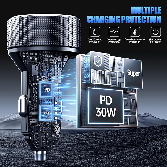 Car Charger USB C, 78W 4 Port Fast Charging Car Phone Charger Adapter, Dual - Image 5