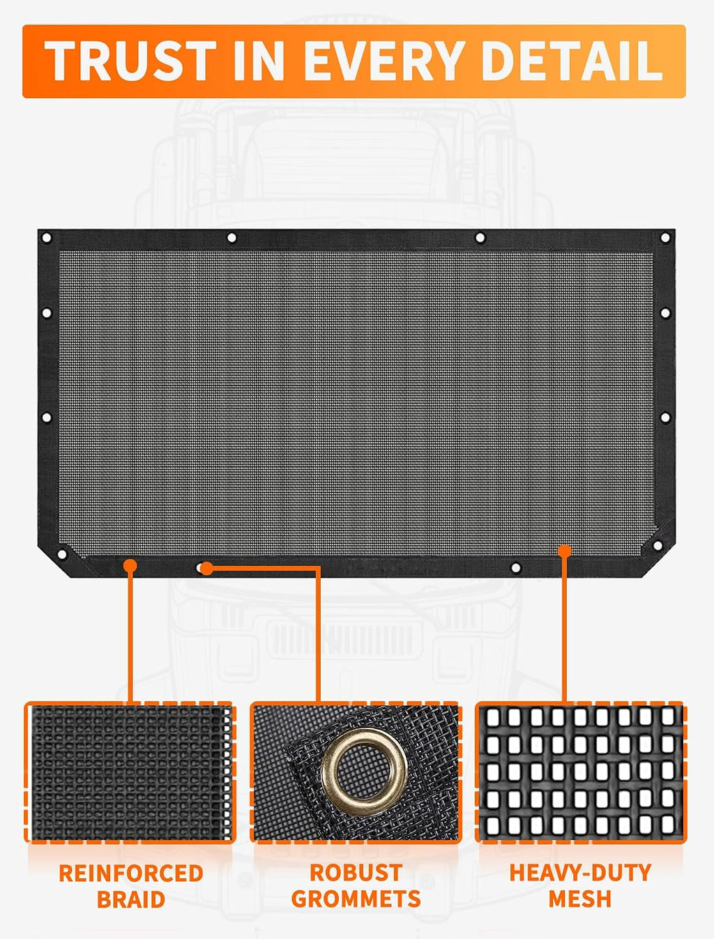 Savadicar Mesh Shade Top, Roof Sunshade Cover for 2018-2023 Jeep Wrangler JL JLU 4XE & Gladiator JT, UV Protection & Heat Reduction for Enhanced Comfort on the Road, Durable Polyester, Black