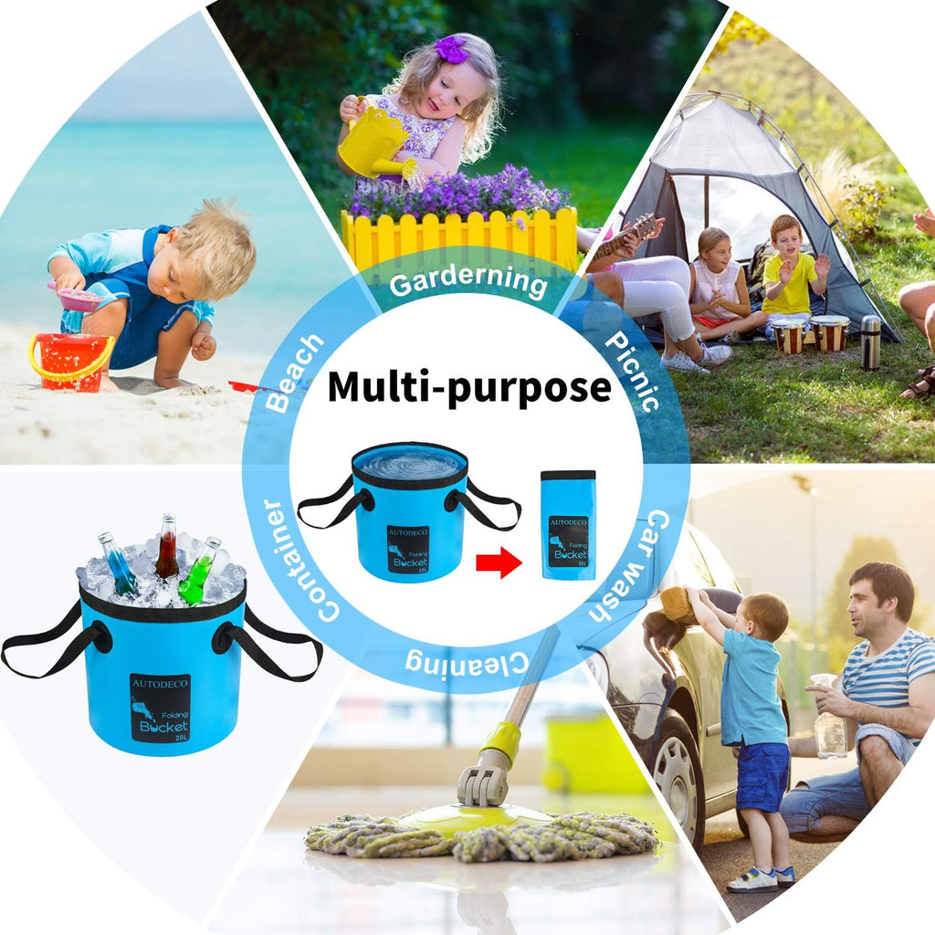2 Pack Collapsible Bucket 5 Gallon Container Folding Water Bucket Portable Wash Basin for Outdoor Travelling Camping Fishing Gardening Car Washing 20L