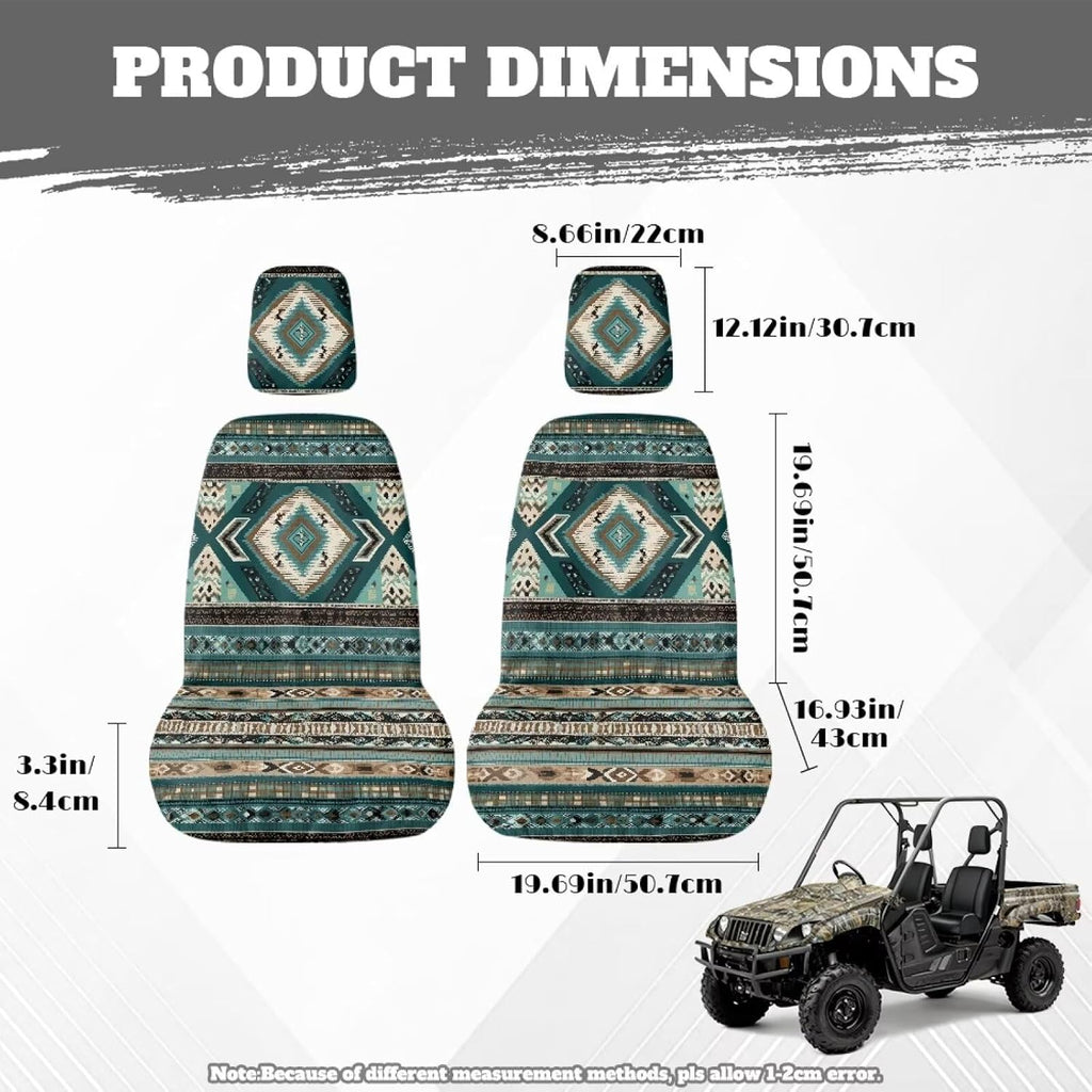 Aztec Tribal Geometric Print UTV Back Seat Covers, Machine Washable Rhino Bucket Seat Cover Stretch Polyester Fabric Protection for Rhino