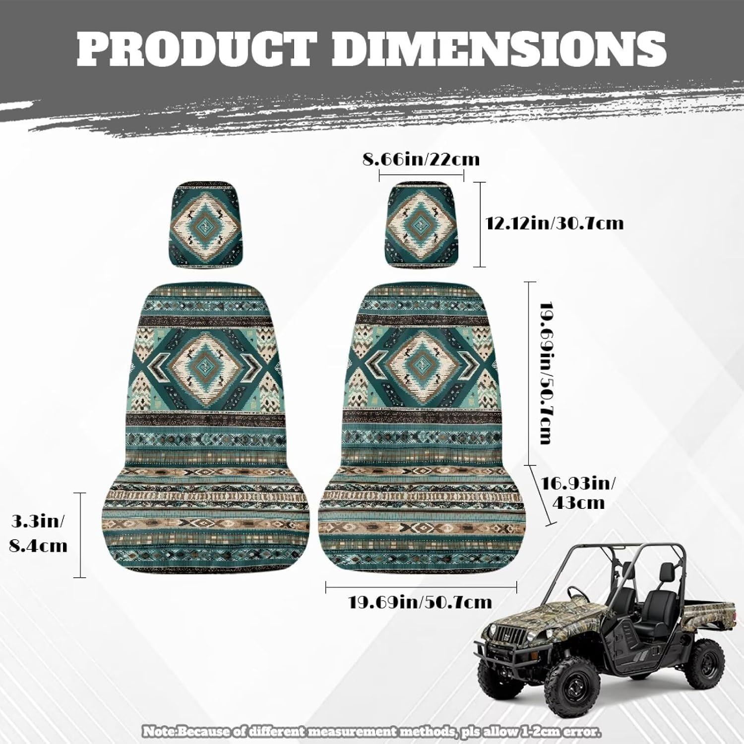 Aztec Tribal Geometric Print UTV Back Seat Covers, Machine Washable Rhino Bucket Seat Cover Stretch Polyester Fabric Protection for Rhino