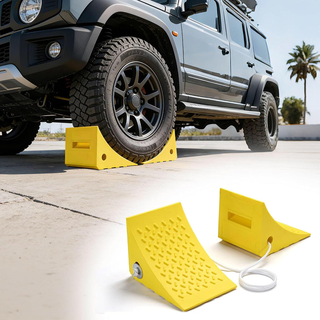 Yescom PU Wheel Chocks for Wheel Under 35" with 5ft Rope, 66,000 lbs Heavy | Duty Capacity, Lightweight Car Chocks for Off-road Car, Full-size Pickup, Heavy-duty Trucks