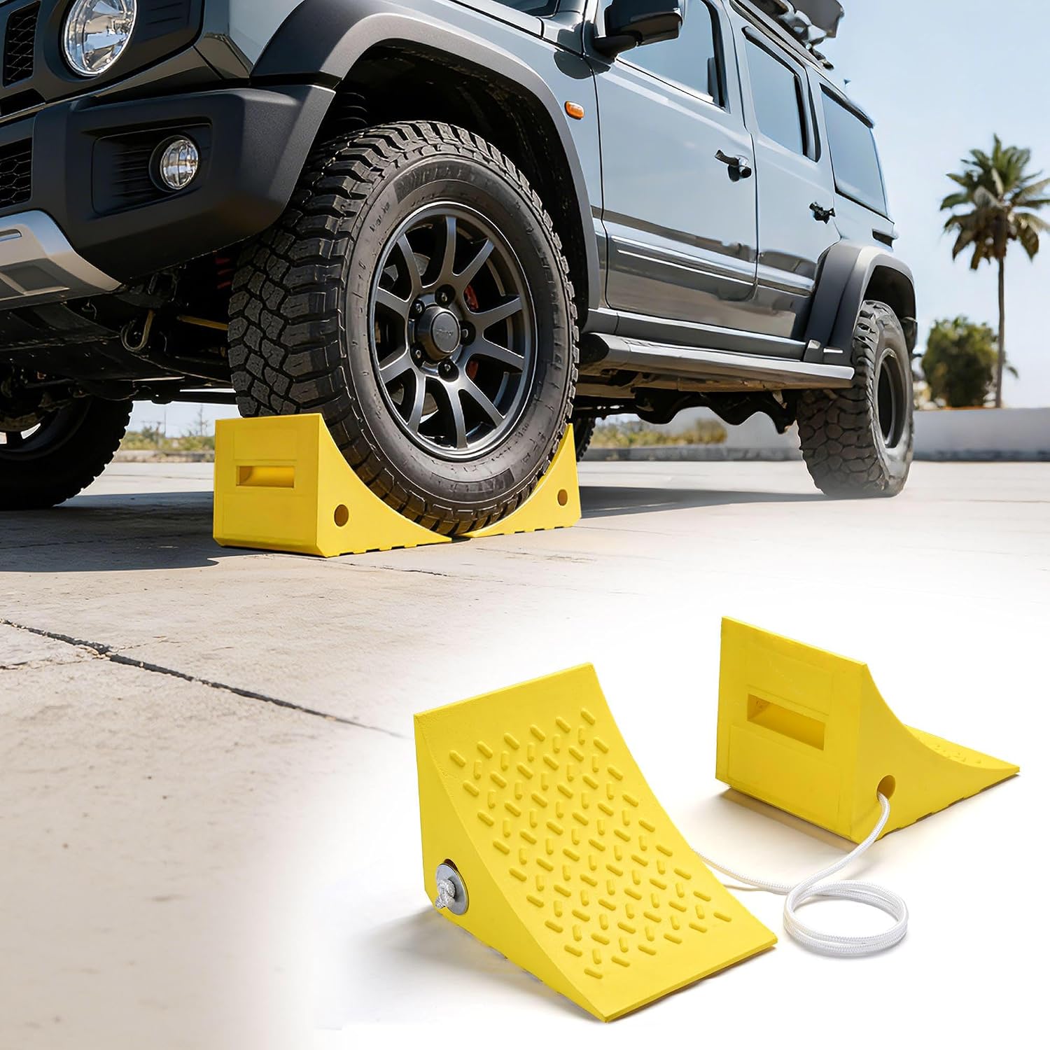Yescom PU Wheel Chocks for Wheel Under 35" with 5ft Rope, 66,000 lbs Heavy | Duty Capacity, Lightweight Car Chocks for Off-road Car, Full-size Pickup, Heavy-duty Trucks