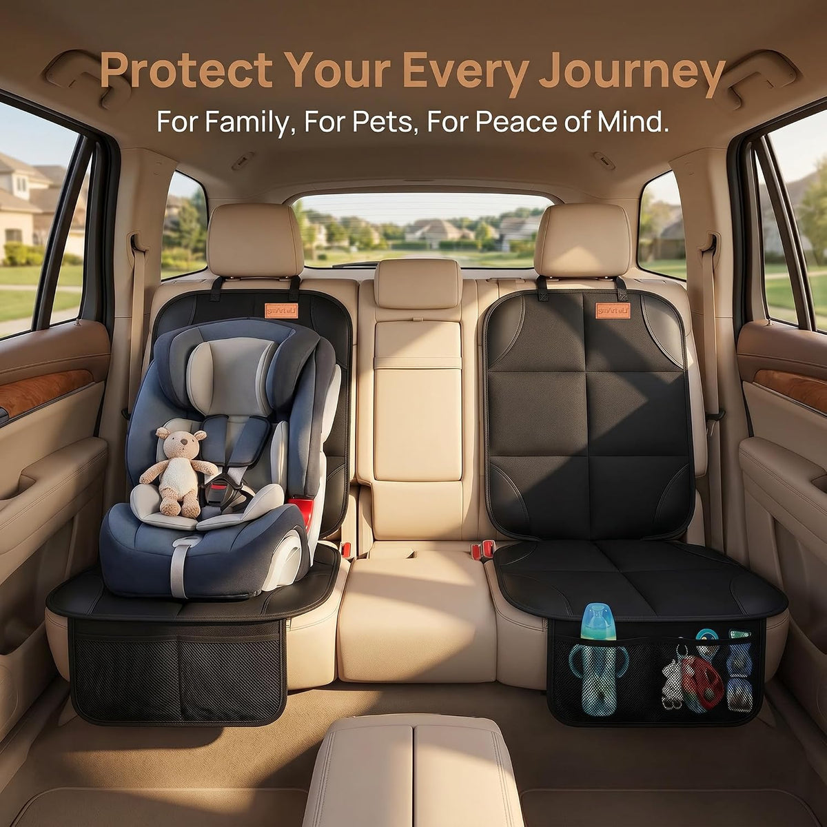 smart elf car seat protector, thickest padding and on a desk or shelf