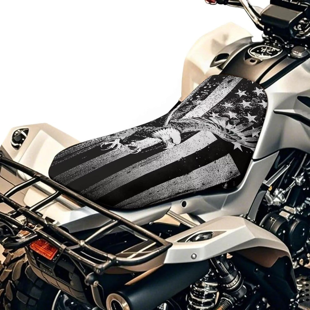 American Flag Eagle ATV Seat Covers Waterproof Soft 4-Wheeler Seat Cushion Covers Breathable Elastic Fit for Most Polaris Sportsman Polaris Scrambler Honda Rancher