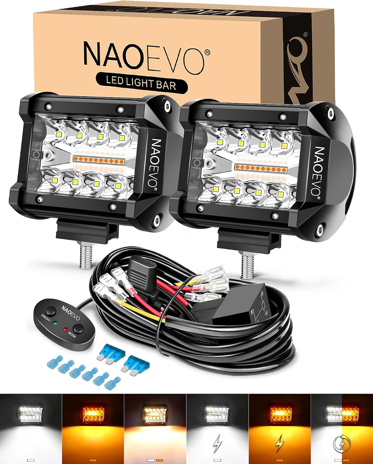naoevo 4 inch led pod lights, 6-mode led, main product view