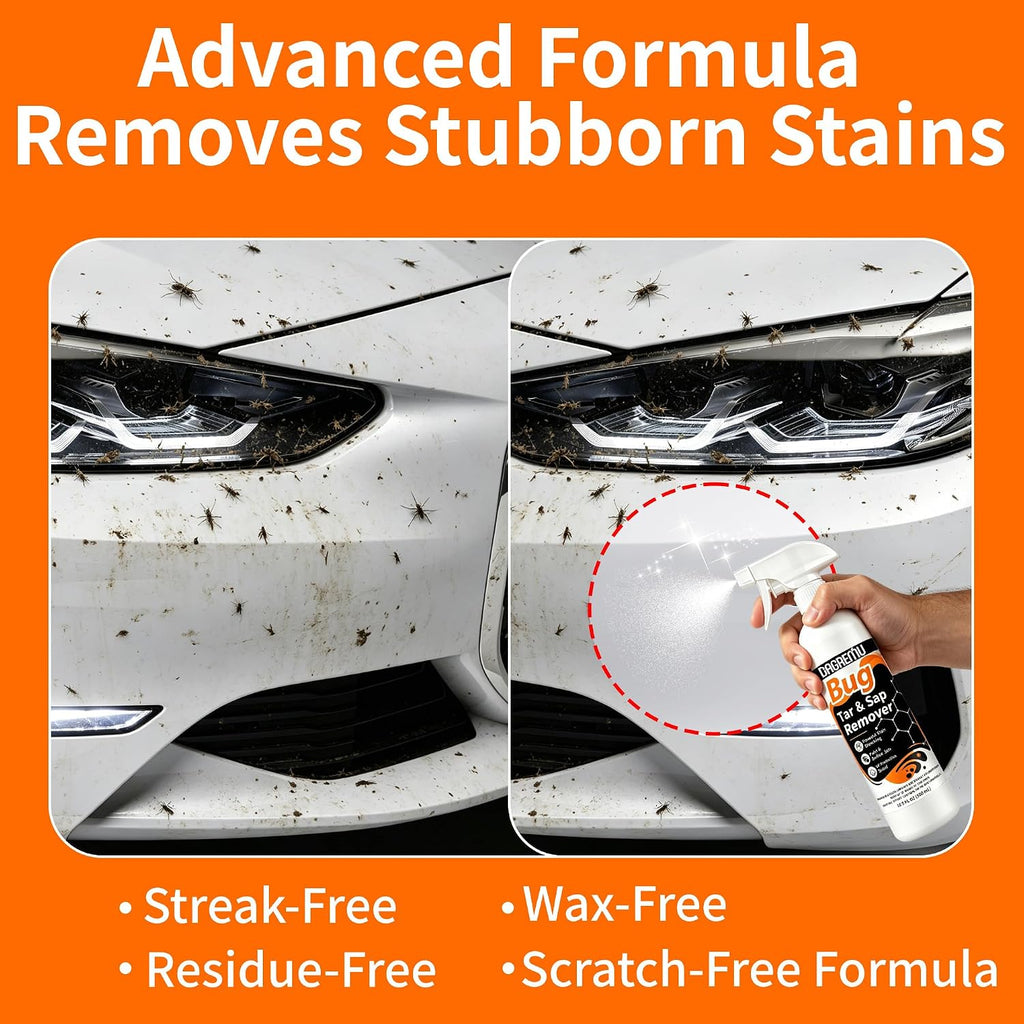 Bug, Sap & Tar Remover for Cars - Powerful Stain Dissolving Spray, UV Protection, Car Bug Remover,Tree Sap Remover,Bug Cleaner for Exterior Paint Glass Chrome,with Microfiber Towel 2 Pack-16.9 Fl Oz