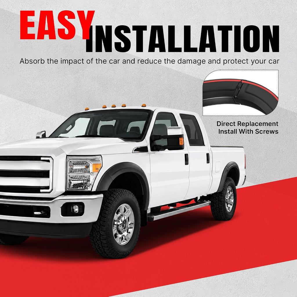 4Pcs Fender Flares Set Compatible with 2011-2016 Ford F-250 F-350 Super Duty Front & Rear Wheel Arch Cover Protector Plastic(PP) Textured Black
