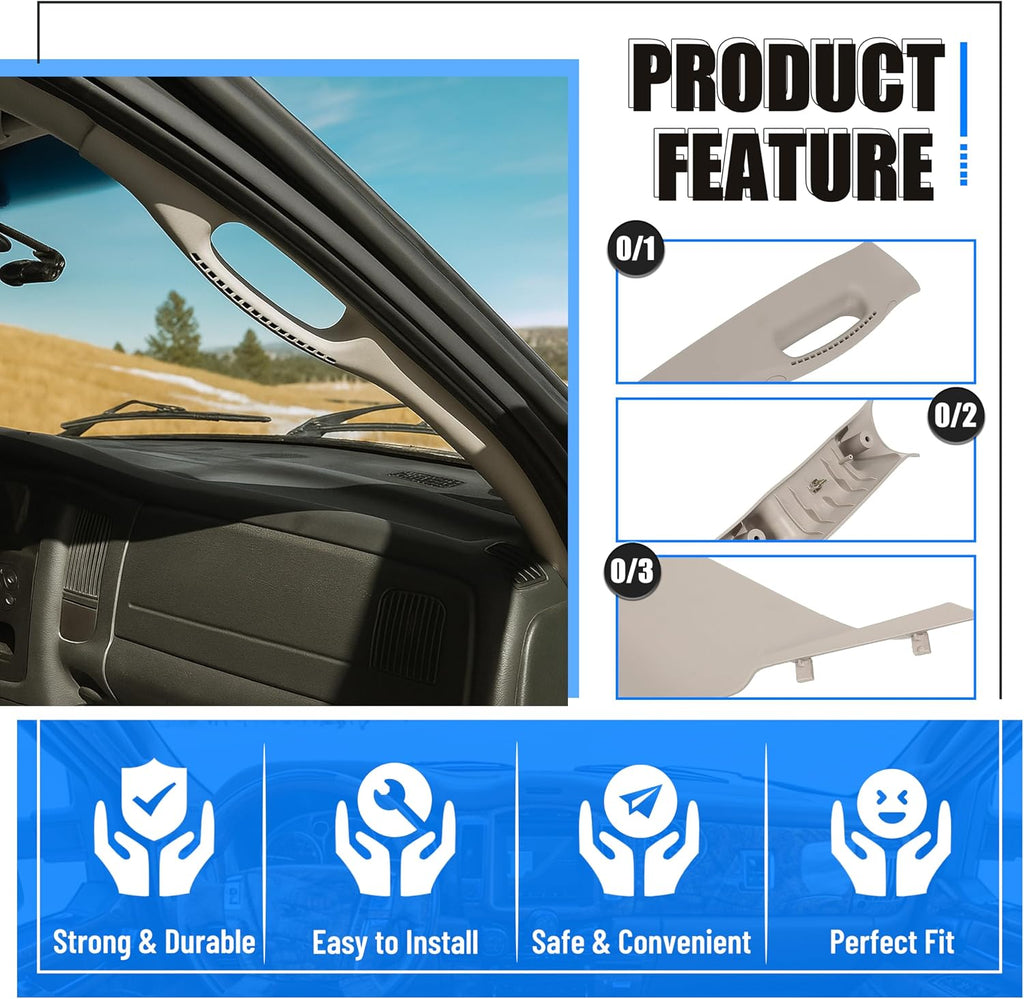 ECOTRIC Right Side A Pillar Grab Handle Compatible with 2002-2010 Dodge Ram Pickup Replacement for 1TE74TL2AA 5GR28TL2AE Passenger Side Grab Handle Windshield Post Trim Molding