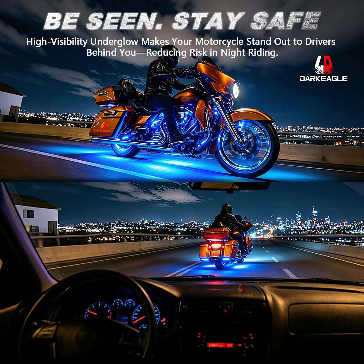 8PCS Motorcycle RGB LED Light Kits with APP/RF Remote, Multicolor Underglow Lights with Brake Turn Signal, 12V Waterproof Dual Zone Strip for Sport Bike, Cruiser, Street & Dirt Motorcycle