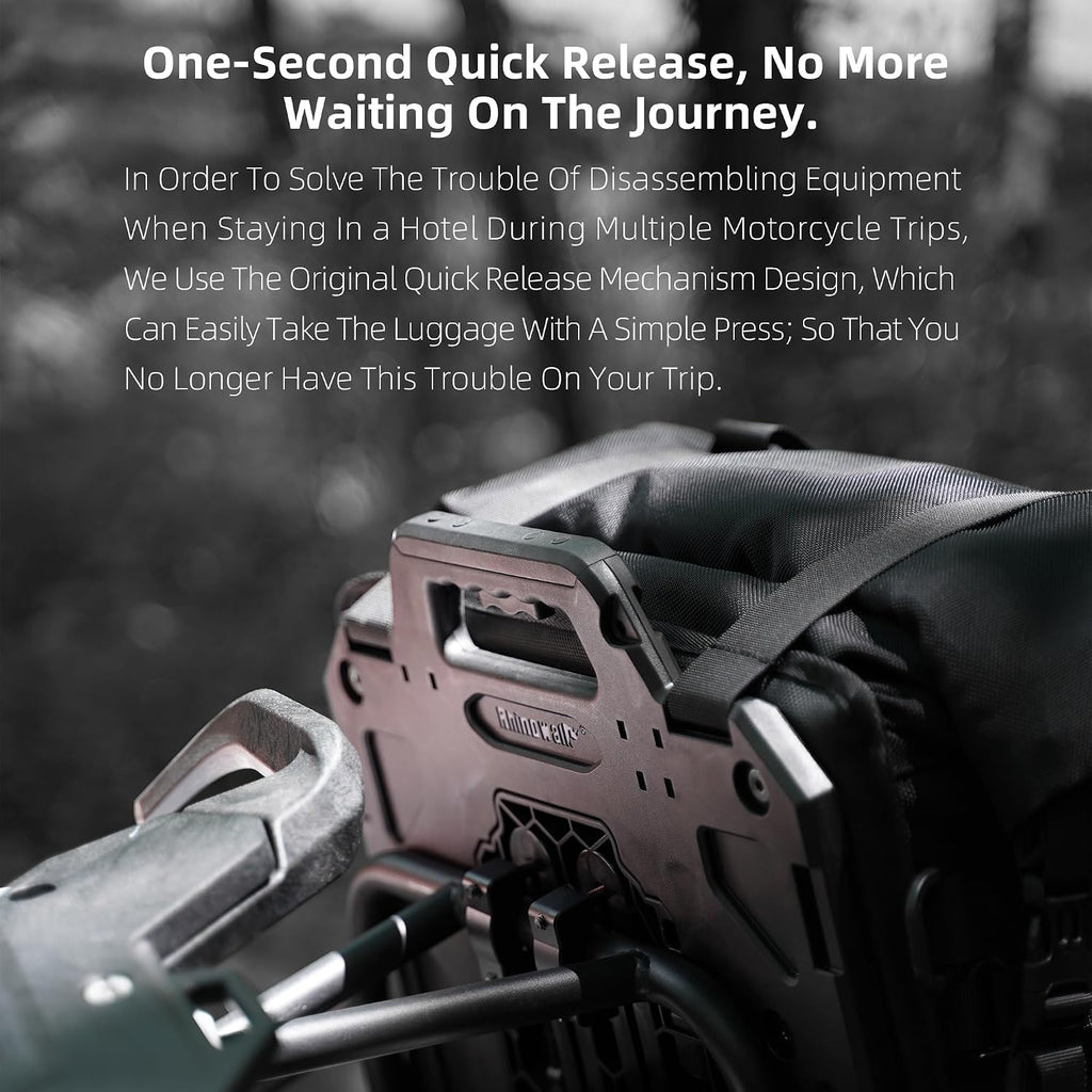 Rhinowalk Motorcycle Saddle bag Waterproof Luggage Bag 35L Quick Release with MOLLE System Fits Most Adventure and Sports Bike Motorcycle Racks (Black, 1 Pack)