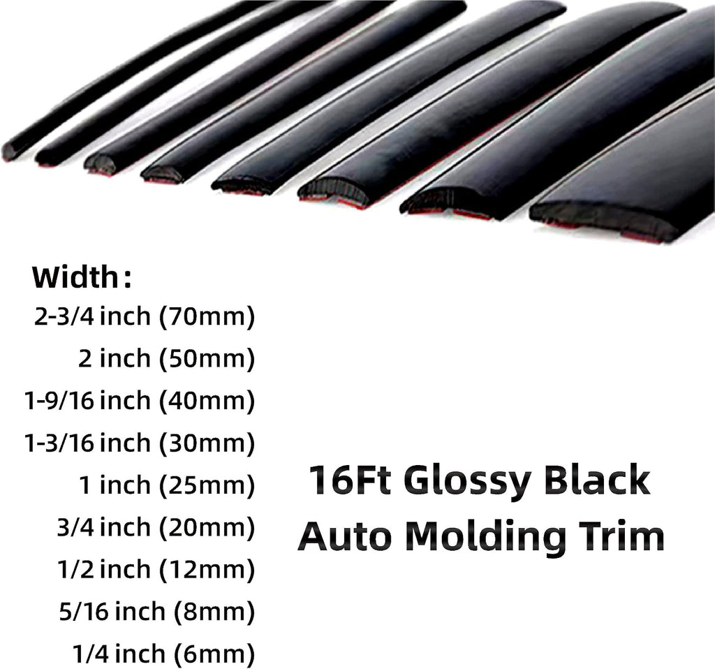 16Ft Glossy Black Automotive Car Exterior and Interior Molding Trim Universal Bumper Window Door Body Side Decorative Strip Scratch-Proof (1 inch (25mm))