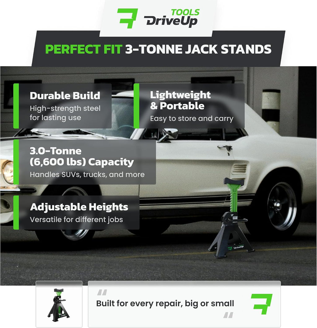 Jack Stands 3 Ton (6,600 lb) Heavy Duty Steel, Double Locking, Set of 2, Adjustable Height 11.03-16.7 Inch, Green Car Jack Stands for Cars SUV Trucks Vans