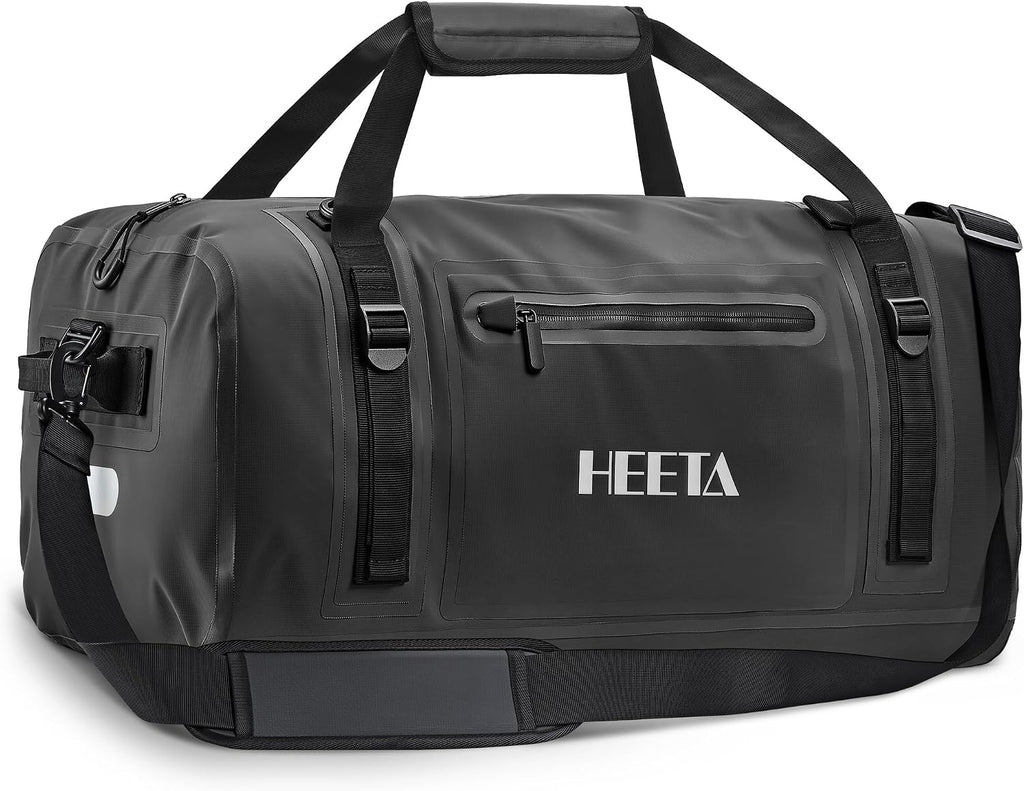 HEETA Waterproof Motorcycle Dry Bag, Waterproof Duffel Luggage Travel Bags with Zippered Closure & Pocket, Shoulder Straps, Large Space for Motorcycling Camping Commuting Boating (Black, 50L)