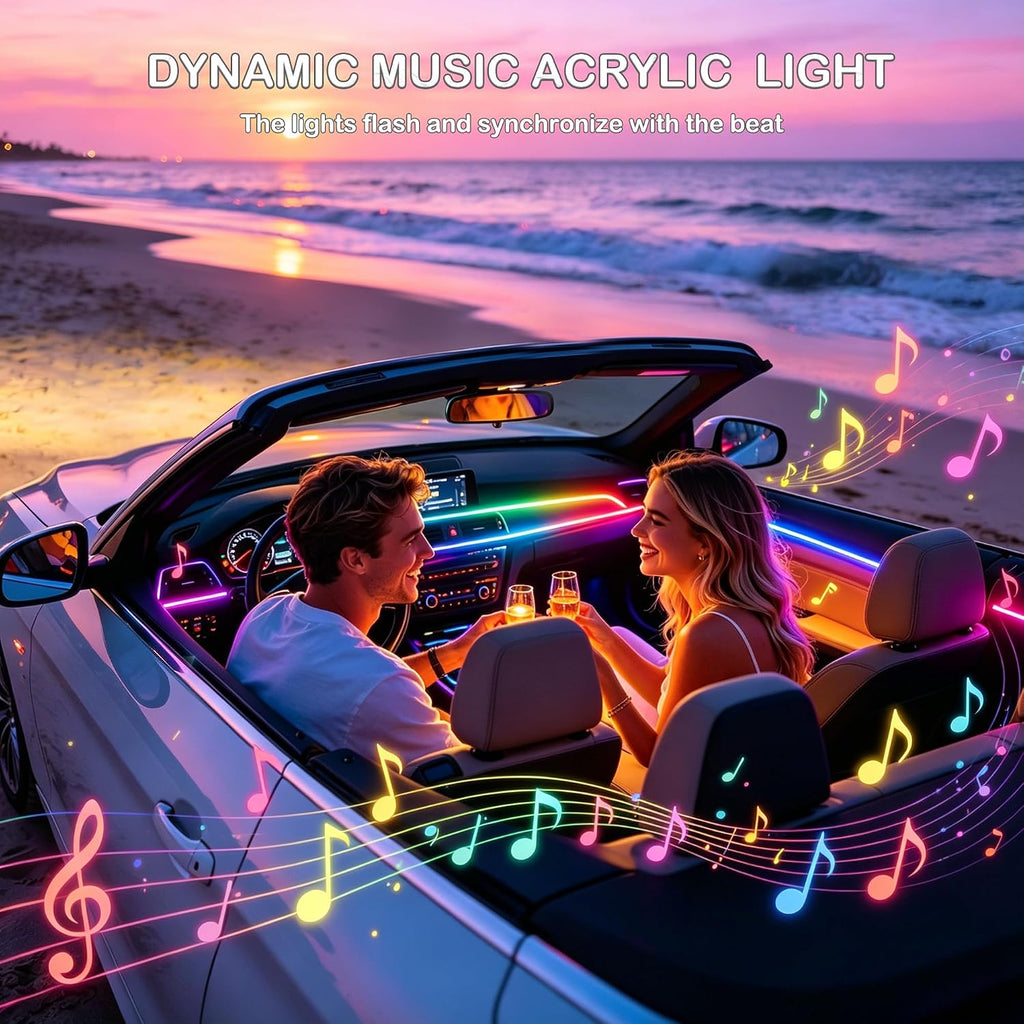 Interior Car LED Strip Lights, RGB 6 in 1 Dynamic Dreamcolor Chasing Acrylic LED Lights for Car, USB Powered Ambient Lighting Kits with Wireless APP, Sound Active Function Car Neon Lights (6 in 1)