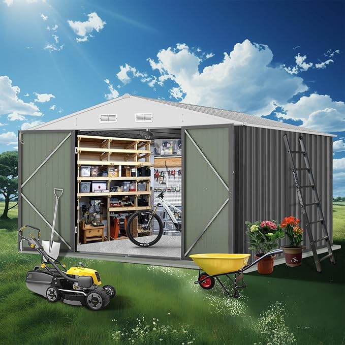 12x10 Ft Outdoor Storage Shed, Large Steel Multipurpose Yard Shed, Metal - Image 7