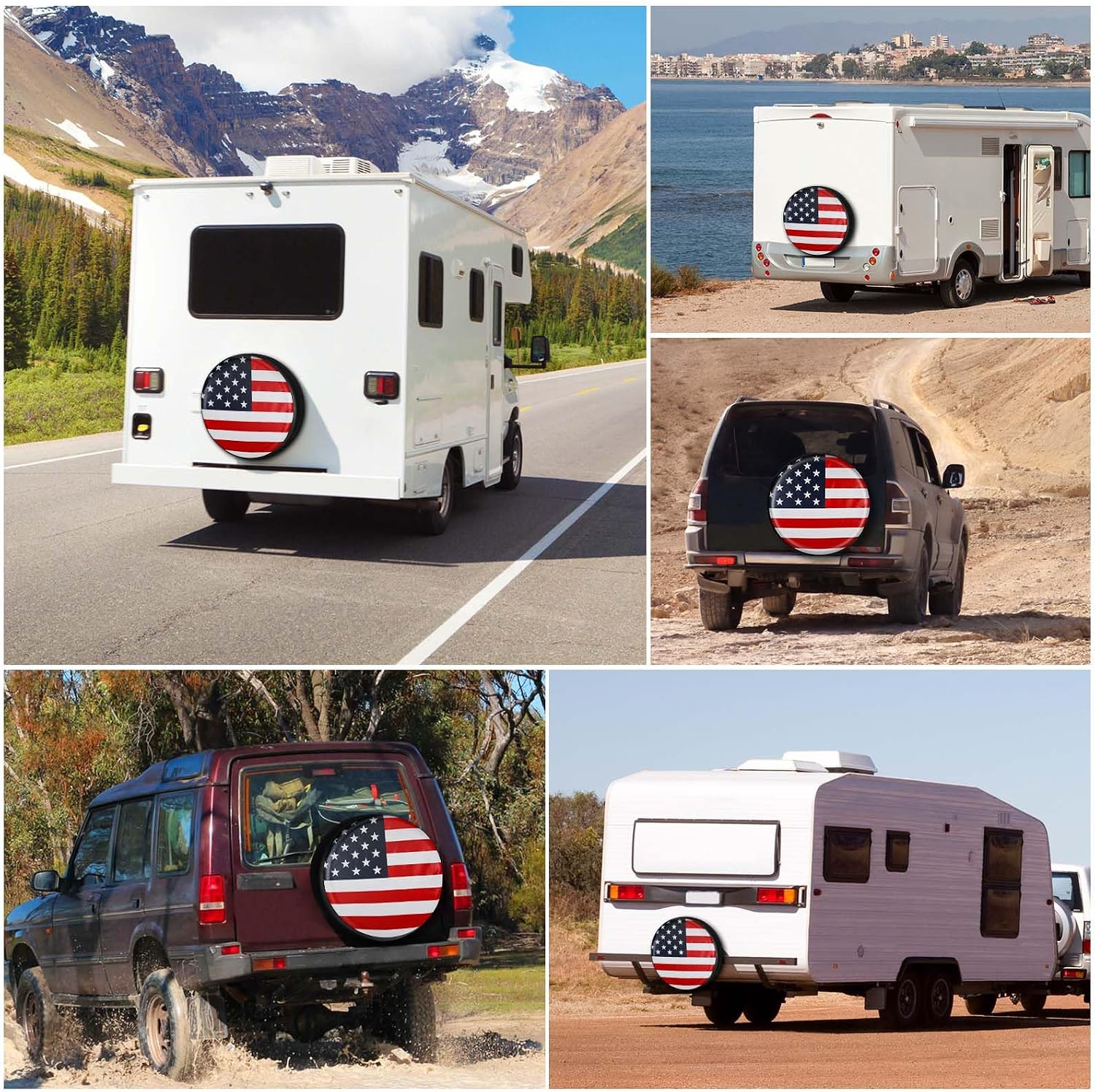 Spare Tire Cover PVC Leather Spare Wheel Cover for RV Trailer with American USA Flag for Camper, RV Trailer, Jeep, Truck, SUV 16" (Fit for Diameter 29.92-31.1inch
